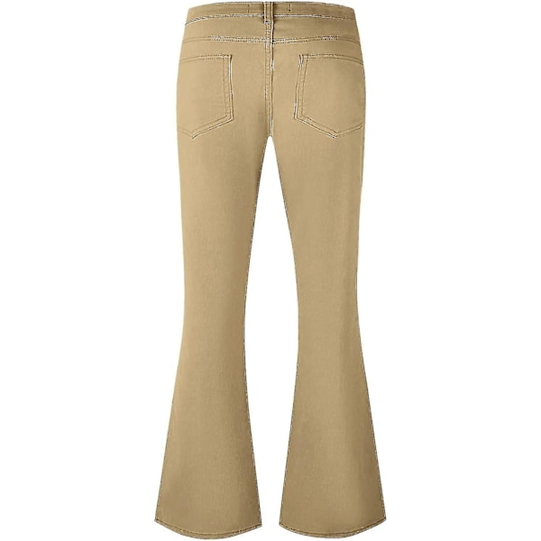 70'er Disco Bukser til Mænd Herre Bell Bottom Jeans Bukser 60'er 70'er Bell Bottoms Vintage Denim Bukser Jeans til Mænd A001-khaki X-Large