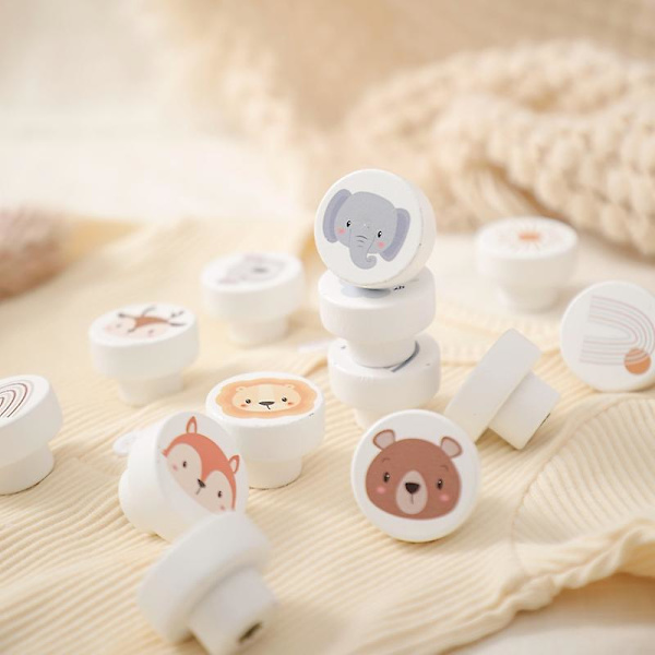 8kpl Pyöreä Puinen Laatikon Nuppi Sarjakuva Eläin Sateenkaari Pilvi Dresser Nuppi Baby Kaappi Huonekalu Vetokahvat Ruuveilla 12Pcs Dinosaur