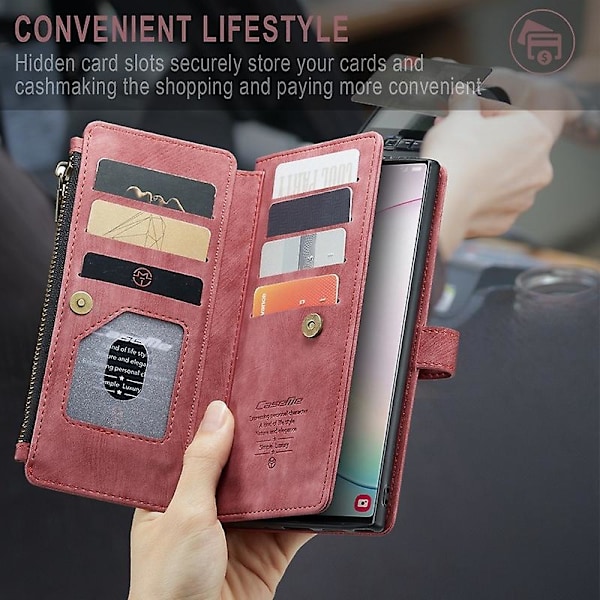 For Caseme Samsung Note10 Plus 4G/5G C30-serien Nytt blixtlåsfodral i läder Red Samsung Galaxy Note 10 Plus 5G