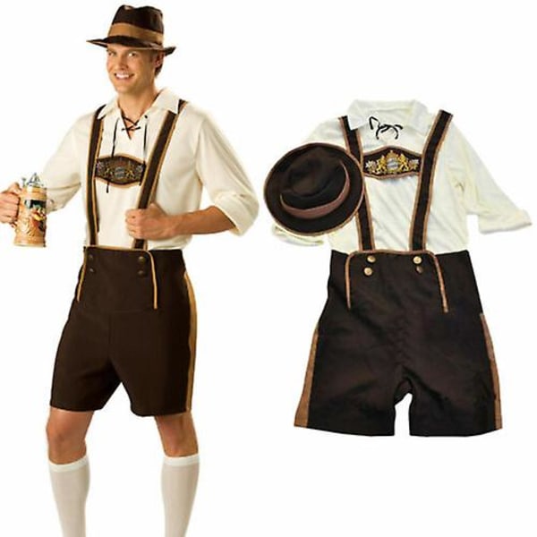 Män bayerska Lederhosen tyska Oktoberfest traditionella shorts öl kille kostym 2XL