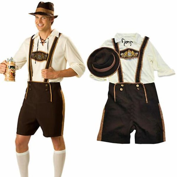 Mænd Bavarian Lederhosen Tysk Oktoberfest Traditionelle Shorts Beer Guy Kostume 2XL