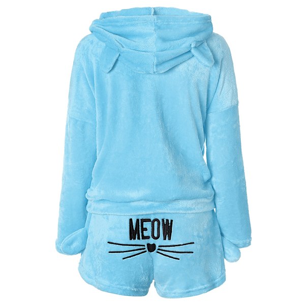 Dam Fleece Fluffiga Pyjamas Sovkläder Nattkläder Set Blå Blue 4XL