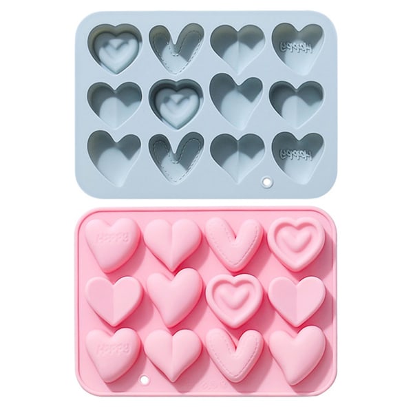 Silikonformar 12 länkar 6 olika hjärtformar Non-stick Värmebeständiga, mjuka molds av livsmedelskvalitet för choklad Mix Color