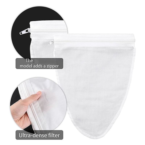 Ultra Fine Mesh -siiviläpussi vetoketjulla, siivilät Fine Mesh vahvistetulla kehyksellä ja tukevalla kahvalla White silver