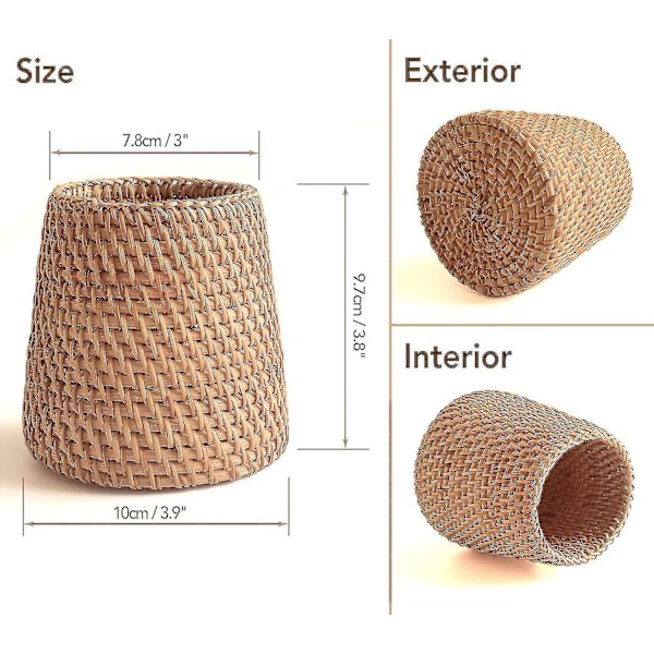 Handgjord sminkborsthållarepennhållare för skrivbord, rottingpennakopp (cylinder) 3 Shape