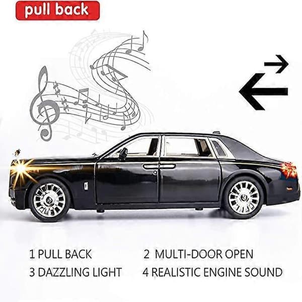 1/24 Rolls-Royce Phantom Modelbil, Zinklegering Trækbil Legetøjsstøbte biler med Lyd og Lys til Børn Drenge Piger Gave (Sort)