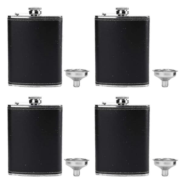 4 kpl Hip Flask -pulloja alkoholille, 8 oz Ruostumaton Teräs Vuotamaton Nahkapäällysteinen Tasku Pullo Suppiloilla