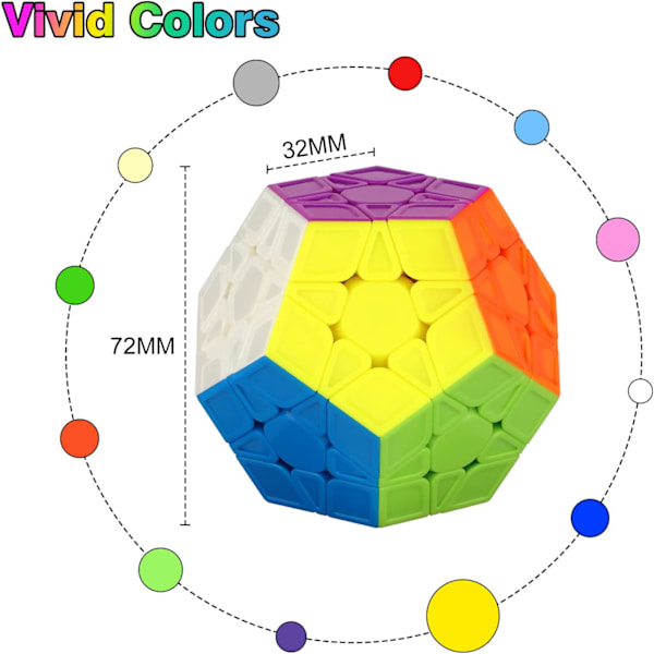 Megaminx-kuutio, dodekaedrinen nopeuskuutio 3x3 dodekaedrinen kuutiopulmakuutio Magic Speed Cube, erittäin kestävä ja helppo kääntää (mustat tarrat) Without adhesive