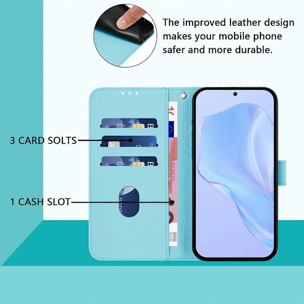 Lanyard PU Etui Til OPPO Reno7 5G Global Sky Blue