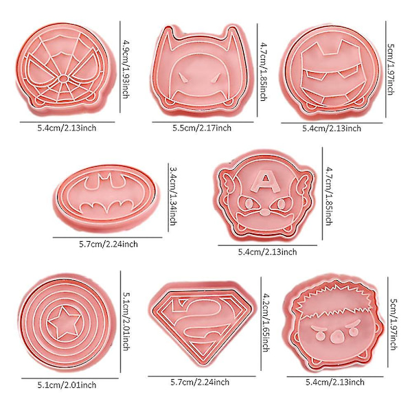 8-pack Spiderman Superman Q Version Cookie Cutters Söt Superhjälte Form Kaka Fondant Bakning Gör-det-själv Mould