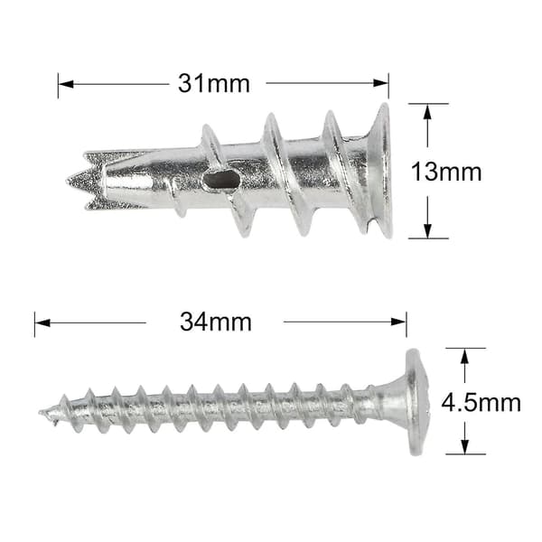 20 stk. Gipsplatefester Gipsplate Skruer Metall Selvborende Råplugger for Hulromvegg 31mm