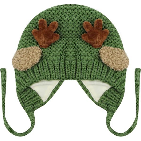 Söpö Peura Hirven Sarvet Vauvan Hattu Talvi Lämmin Plussi Neulotu Ear Warmer Bonnet Pojat Tytöt Kypärä Beanie Leuanhihnan kanssa Green One Size