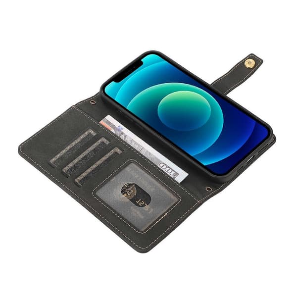 Læder telefoncover med lanyard til iPhone 14 Plus Black