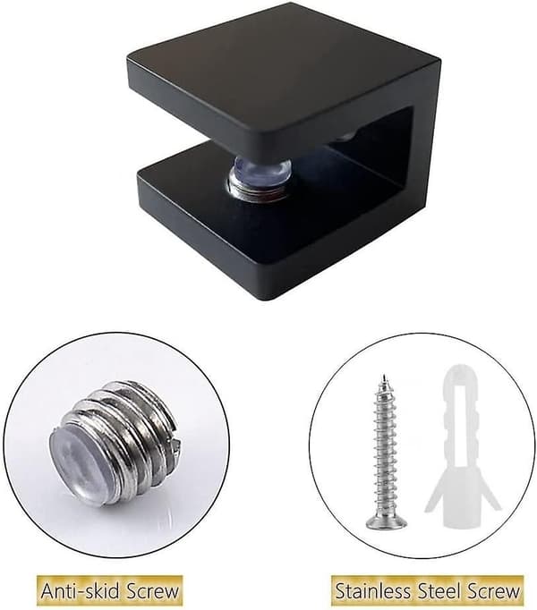 (4, Mat Sort) Glasklemme, Borfri Glasholder Glashyldebeslag Glasklips Støtte til 8mm - 10mm Glas