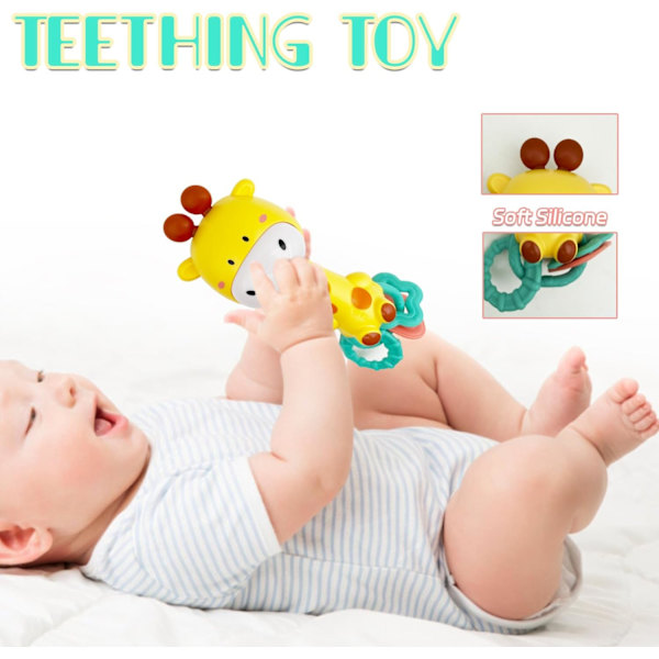 Baby Musical Rattles 0-12 månader, Baby Bitleksaker med Musik och Ljus, Spädbarn Pedagogiska Lärande Leksaker, Bitleksaker för Nyfödda Baby Pojke Flicka Gåvor Giraffe