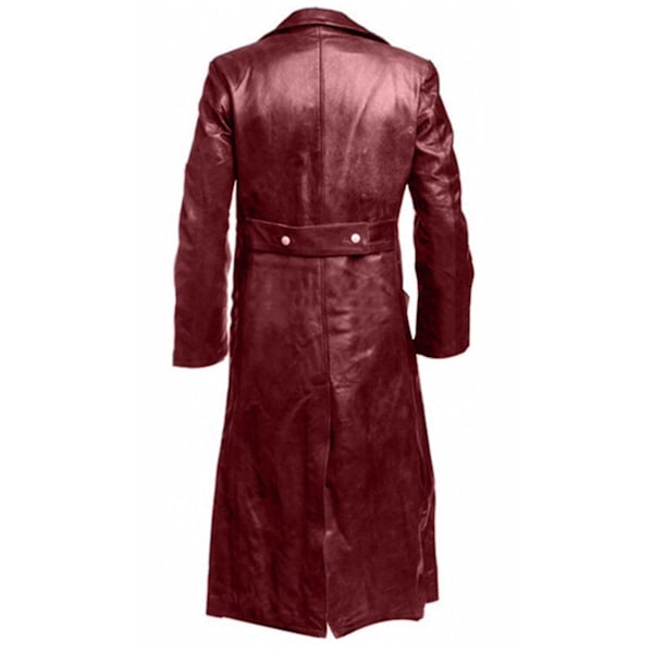 Tysk Klassisk Officer Ww2 Militär Uniform Svart Läder Trenchcoat wine red L