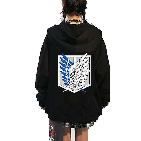 Attack On Titan Anime Tryckt Full Zip Hoodie Herr Dam Cosplay Huvtröja Jacka Rock L