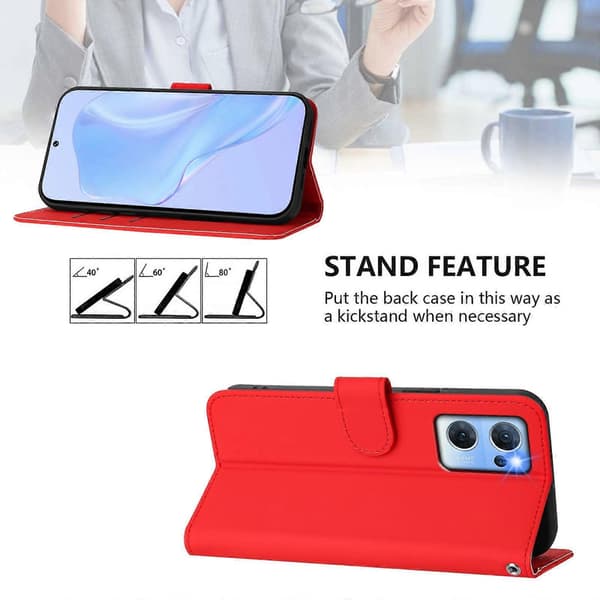 PU-kotelo kaulanauhalla OPPO Reno7 5G Global -puhelimelle Red