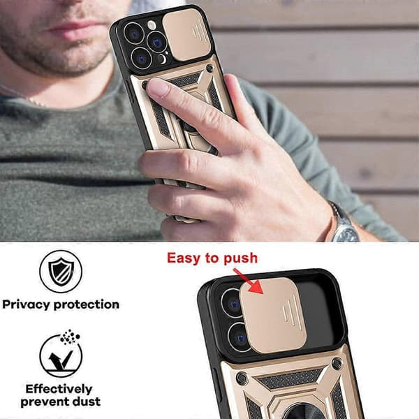 Til iPhone 14 Plus Skydelågs Kamera Design TPU+PC Telefon Cover Gold