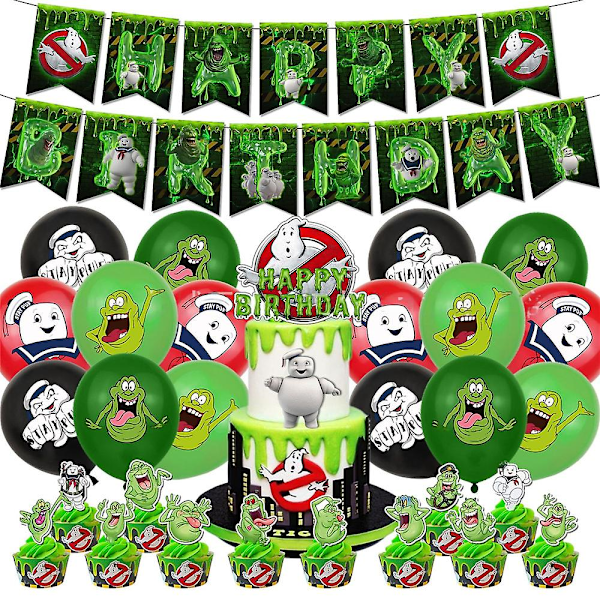 2024 Ghostbusters Cartoon Birthday Party Decorations Supplies Kits Includes Happy Birthday Banners Balloons Cake/Cupcake Toppers Set