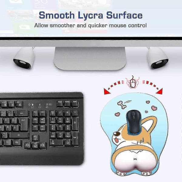 Anime Corgi Musematte med Håndleddsstøtte Del Ergonomisk Hund 3D Musematte for Kontor PC Bærbare Datamaskiner (blå) D
