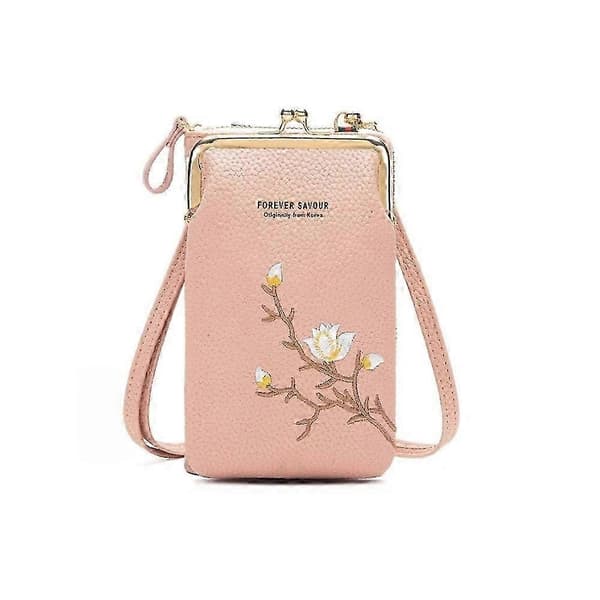 Indefinitet Dam Sling Cross-Body Plånbok, Deklarationun Broderad PU-läder-HY Light Pink