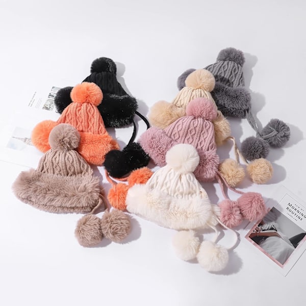 Dam vinter Peruvian öronbeklädnad Beanie Hat Öronklaffar Sherpa Skidmössa Stickad Fleecefodrad 3 Pom A3-m1399-naibai One Size