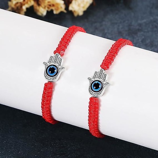 2 STK Evil Eye-armbåndsett for kvinner jenter rød svart tråd flettet Hamsa Hand of Fatima Amulettarmbånd Lucky Jewelry
