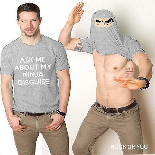 2025 Ny Mænd Spørg Mig Om Min Ninja Forklædning Flip T-shirt Sjov Kostume Grafisk Humor A+ Light gray S