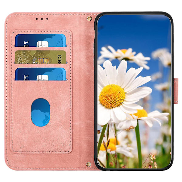 Samsung Galaxy A55 5g -puhelimen nahkakotelon case , jossa on kukkakuvio Pink