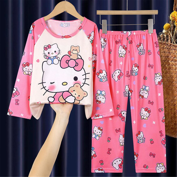 4-12 Years Kids Girls Sanrio Printed Pajamas Set Long Sleeve Tops Pants Sleepwear Nightwear Loungewear Gifts Hello Kitty 5-7 Years