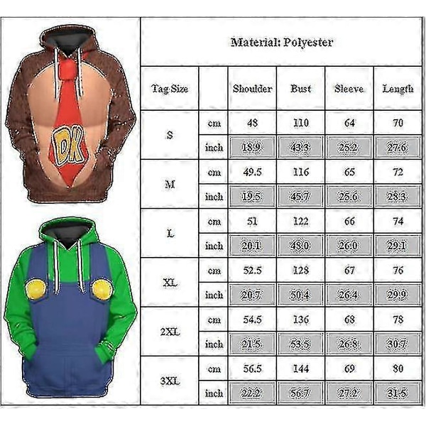 2023 Mario 3D Hoodie Unisex Dam Herr Huvtröja Tröja Pullover Jumper Toppar Cosplay Kostym Gåvor Donkey Kong L