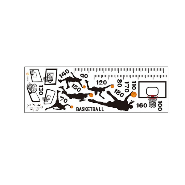 Tyuhe Creative Basketball Højdekort-klistermærke Måling af væksthøjdediagram Aftageligt DIY dekorativt selvklæbende vægmærkat