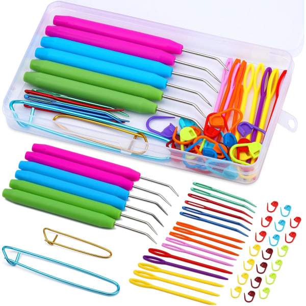 45 stk Vev-heklenålsett, strikking av heklenåler med plastnåler Garnnåler, strikkevevkrok Heklenål for strikking Craft DIY