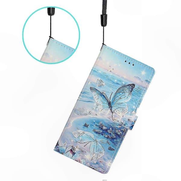 Mønstret læderetui til A54 5G, pung-stativ & flipcover til telefonbeskyttelse Multicolor Ocean Butterfly