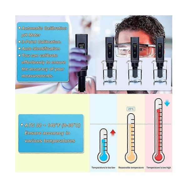5-i-1 Digital pH-måler for pH/TDS/EC/Salinitet/Temperatur, med Samtidig Datavisning, for Hydroponikk, Drikkevannstesting Black