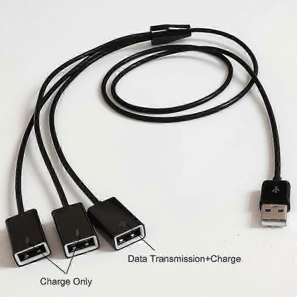 USB-splitter USB-forlengelseskabel USB hann til 3 USB hunn-adapter, flere USB Black