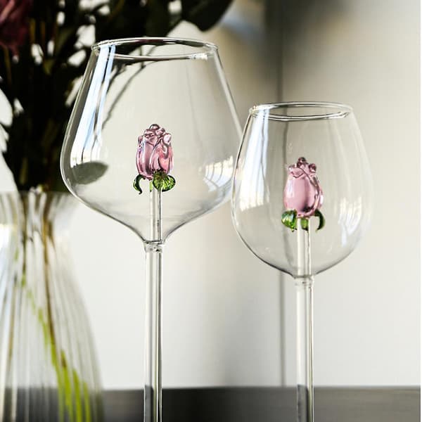 Mode 3D Farve Rose Vinglas Husholdnings Stilfulde Vinglas til Køkken Hjem 220ml