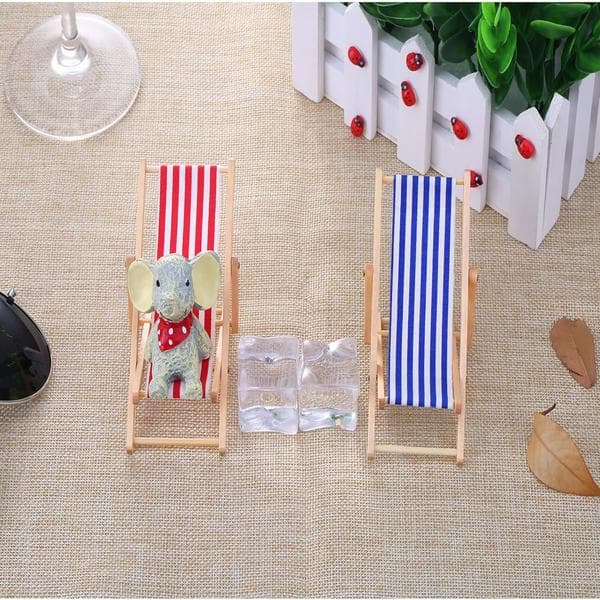 2 stk. 1:12 Miniatur Træ Sammenklappelige Strandstole Solstole