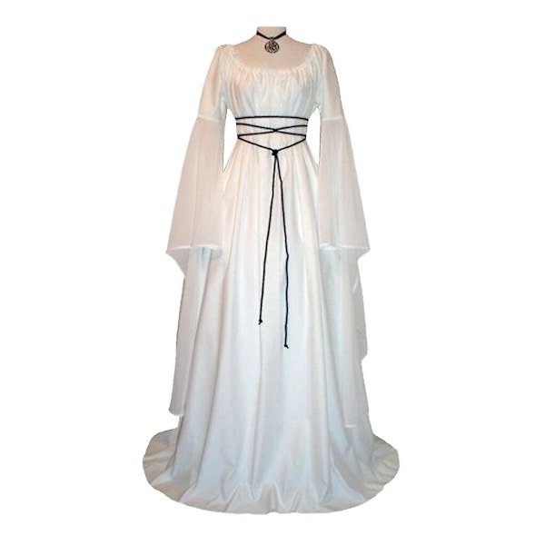 Kvinder Langærmet Rund Hals Fest Maxi Bælte Kjole Halloween Cosplay Kostume M