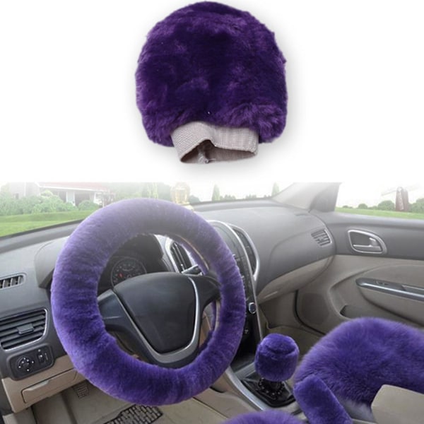 Plush rattstyrningsöverdrag för bil, vinter, konstpäls, handbroms- och växelspaksöverdrag, set, bilinredning, universal, violett