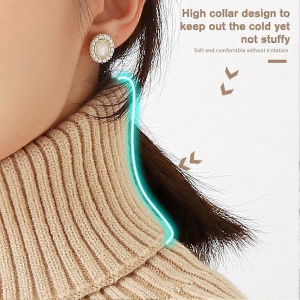 1 st Kvinnors Mock Neck Ribbad Stickad Falsk Krage Rynkor Wrap Solid Halsduk Vinter Varm Halsduk Elastisk Hals Ärm