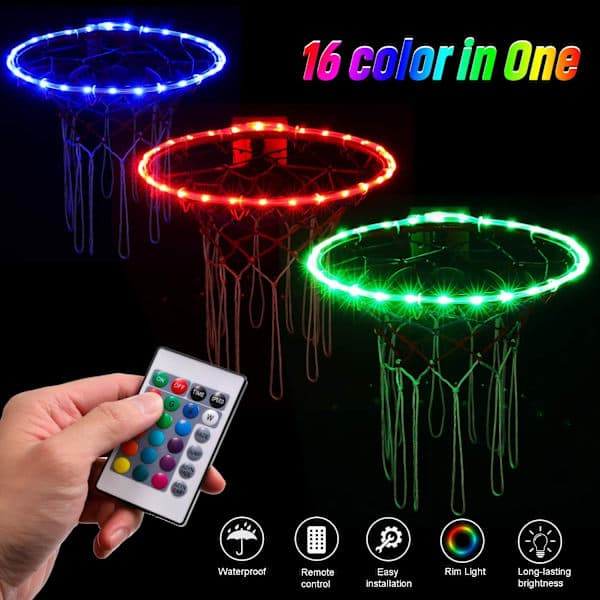 Remote Control Basketball Hoop LED Light, 16 Colors, Waterproof