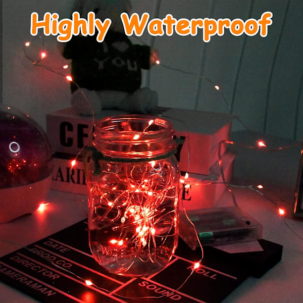 Røde eventyrlys, 3M/10ft 30LED Halloween-dekorasjonslys, batteridrevne oransje lysstrenger for Halloween, juledekorasjoner Red
