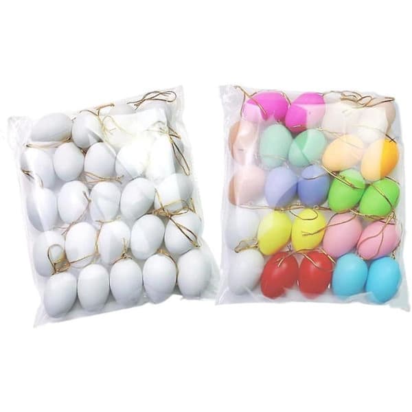 Easter Egg Decoration - 24 Pcs White DIY Paint Hanging Ornament for Easter Tree - Party Supplies