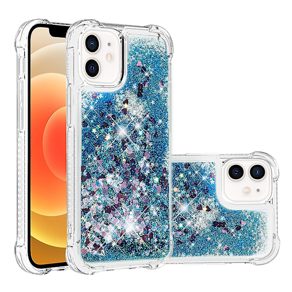 iPhone 12 -kotelo, Glitter Liquid Transparent Sparkly Shiny Bling Crystal Clear Flowing Quicksand Cover Tpu Silikon - Sininen