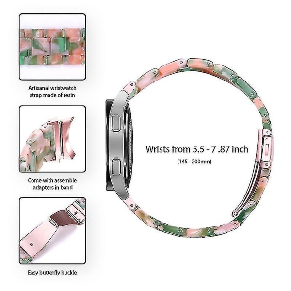 Til Samsung Galaxy Watch 5 40 mm / 44 mm / Watch 5 Pro 45 mm Resin urbånd i rustfrit stål med spændearmbånd Pink   Green