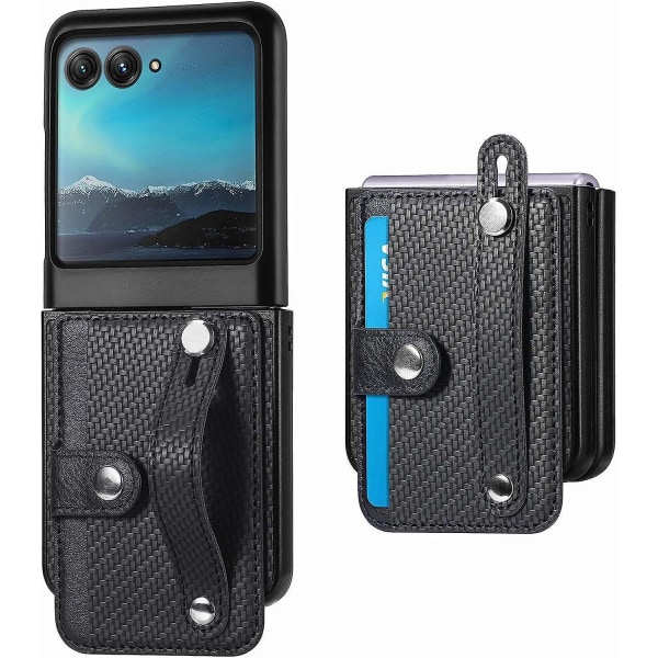 Motorola Razr+ case, Wallet Pu -nahkaiselle iskunkestävälle case Motorola Razr 40 Ultralle, korttitelineellä Black