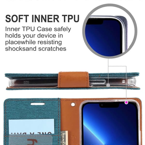 Til iPhone 14 Plus GOOSPERY CANVAS DIARY Lærredstekstur Flip Læder Telefon Cover Rose Red