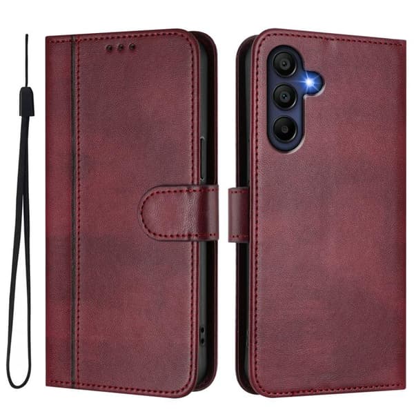 Samsung Galaxy A17 5G Retro Leather Case with Line Stitching Vinrött